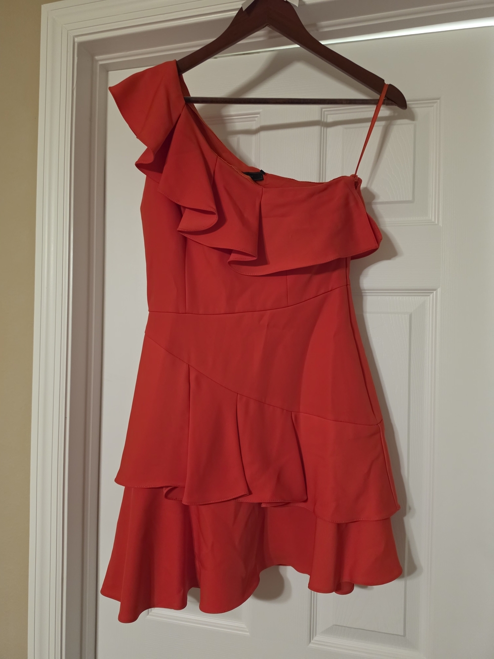 BCBGMaxAzria Red One-Shoulder Ruffle Dress